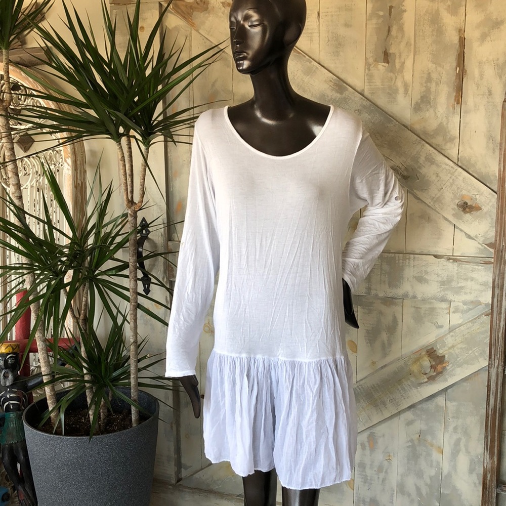 Meo Meli long sleeve Cotton pleated dress white medium